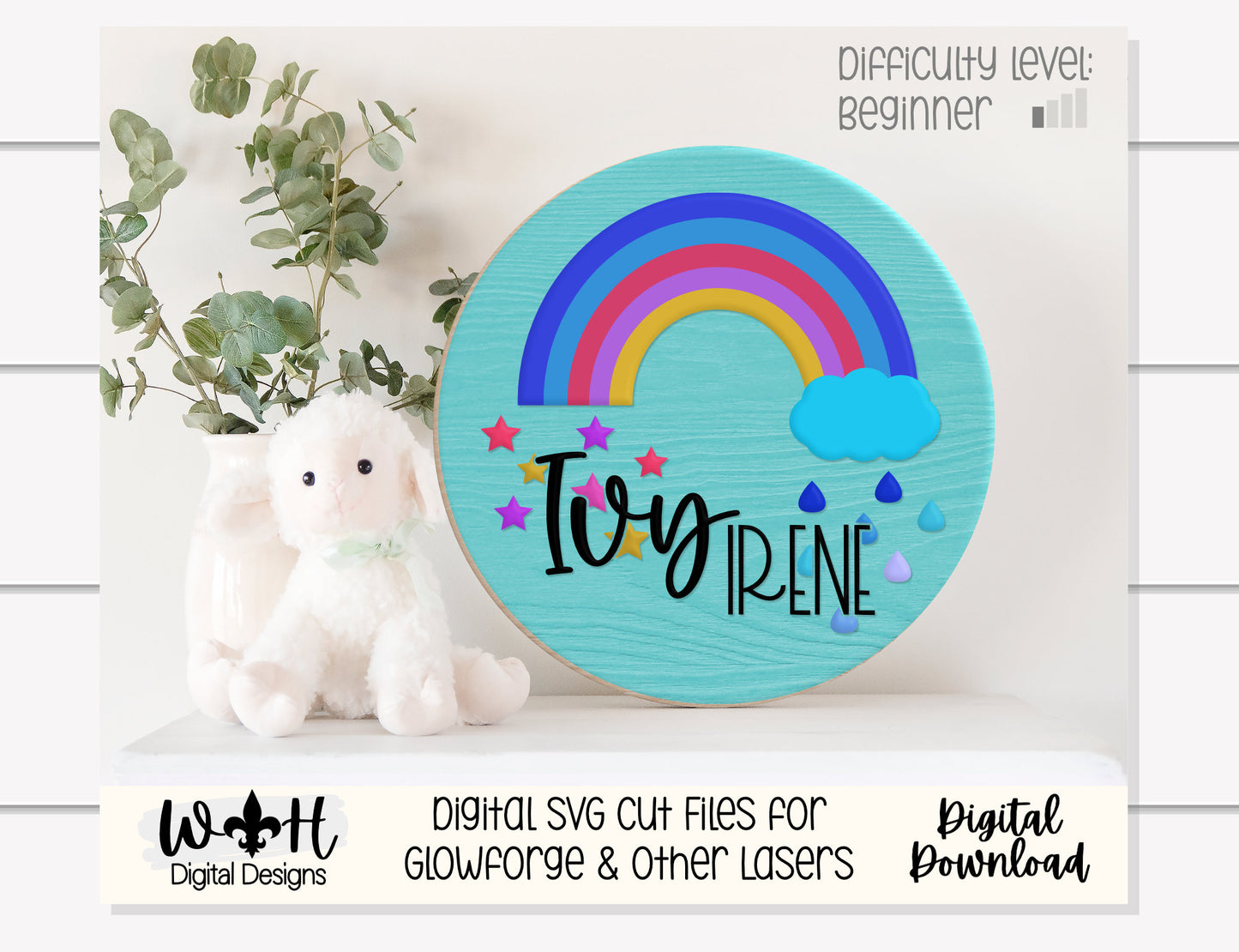Starlight Rainbow Bright Baby Nursery Round - Sign Making Home Decor and DIY Kits - Cut File For Glowforge Lasers - Digital SVG File