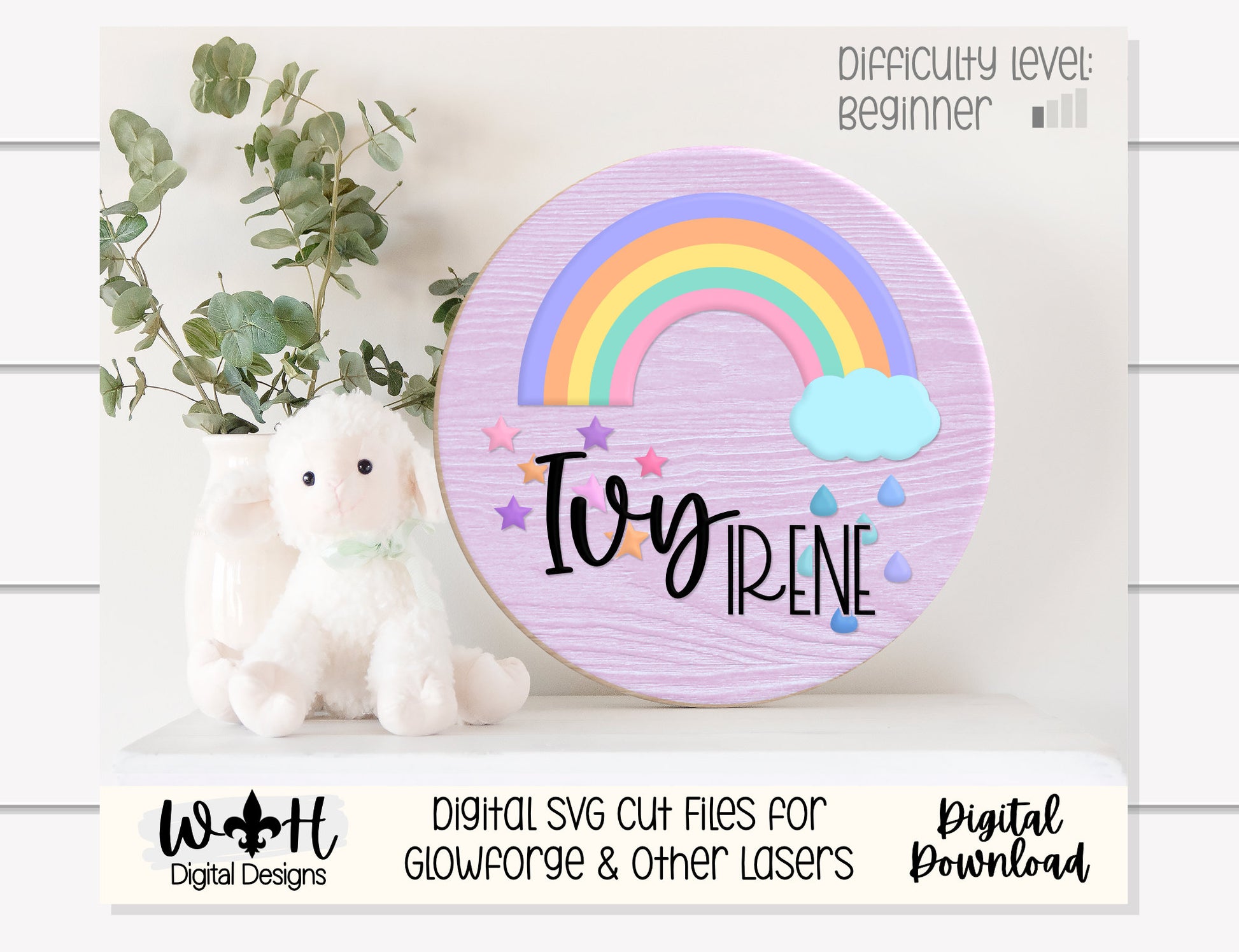 Starlight Rainbow Bright Baby Nursery Round - Sign Making Home Decor and DIY Kits - Cut File For Glowforge Lasers - Digital SVG File