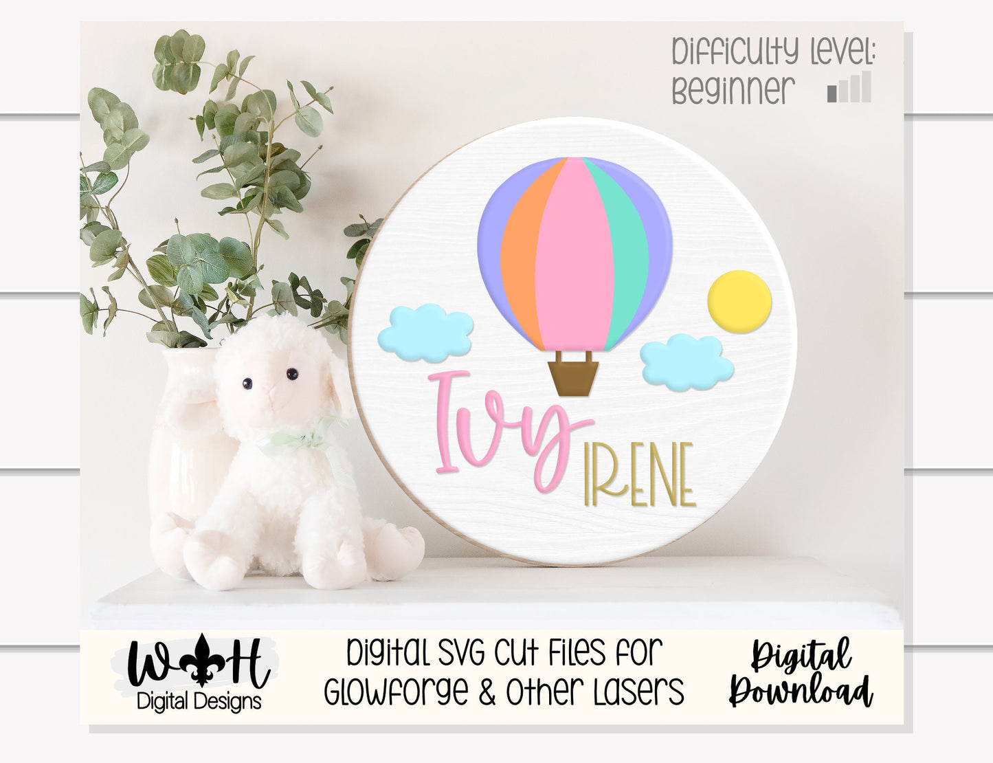 Hot Air Balloon Baby Nursery Round - Sign Making Home Decor and DIY Kits - Cut File For Glowforge Lasers - Digital SVG File