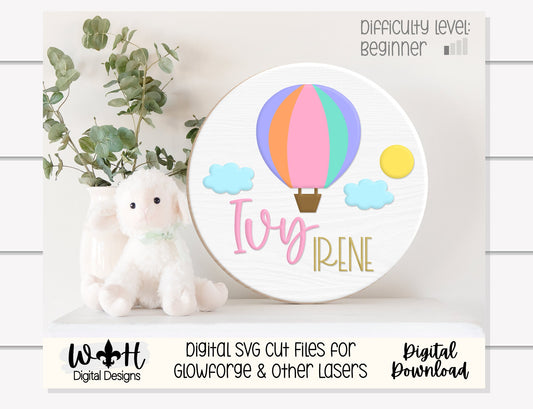 Hot Air Balloon Baby Nursery Round - Sign Making Home Decor and DIY Kits - Cut File For Glowforge Lasers - Digital SVG File