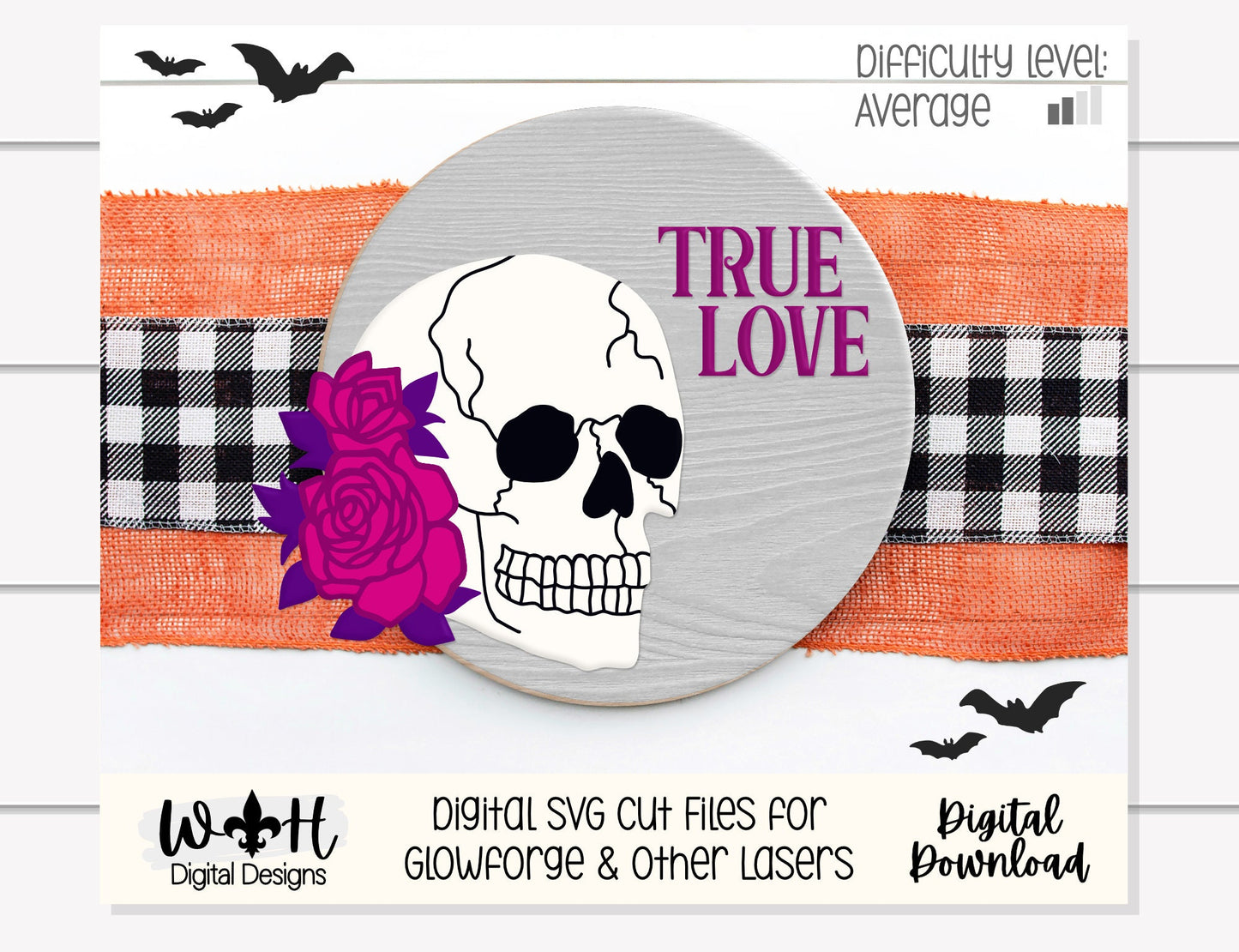 Steampunk Skulls True Love Never Dies Halloween Rounds - Seasonal Sign Making and DIY Kits - Cut File For Glowforge Laser - Digital SVG File