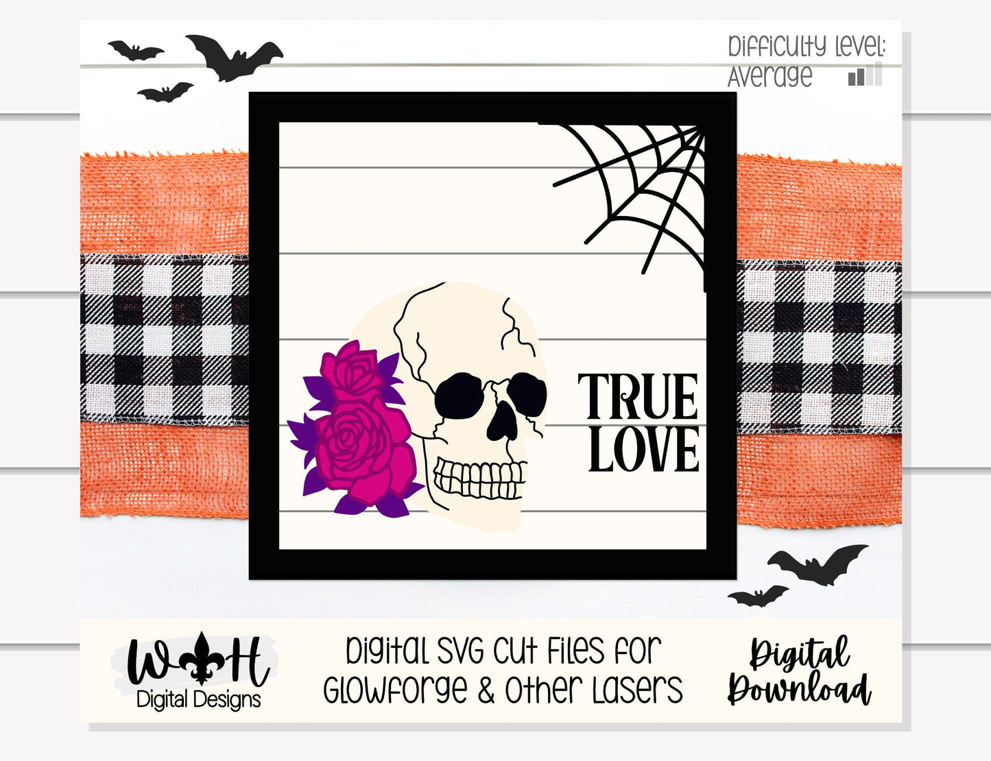 Steampunk Skulls True Love Never Dies Halloween Set - Seasonal Sign Making and DIY Kits - Cut File For Glowforge Lasers - Digital SVG File
