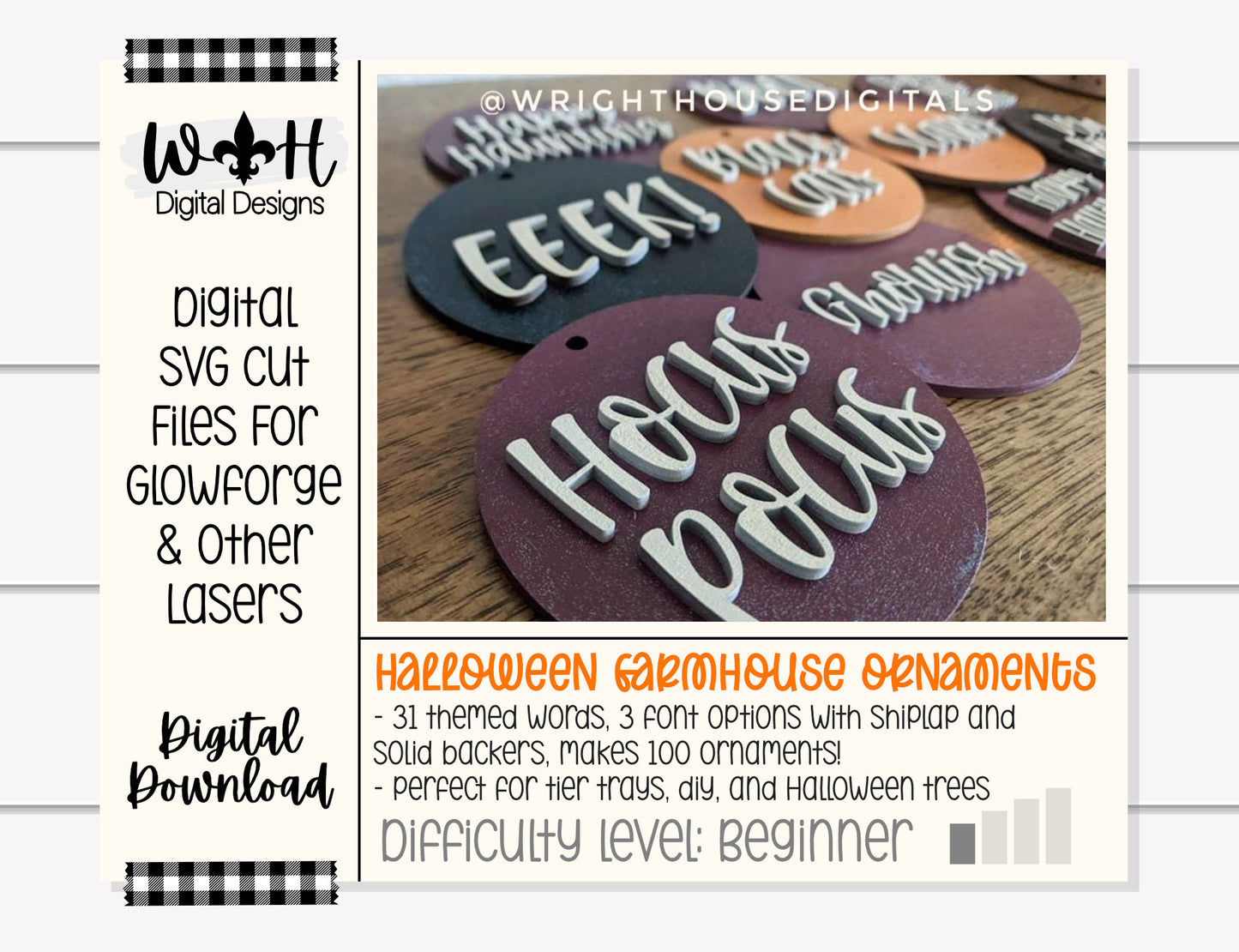Halloween Tree Ornament Bundle - Modern Farmhouse Tiered Tray Decor - Choose A Font - Quick Cut File For Glowforge Lasers - Digital SVG File