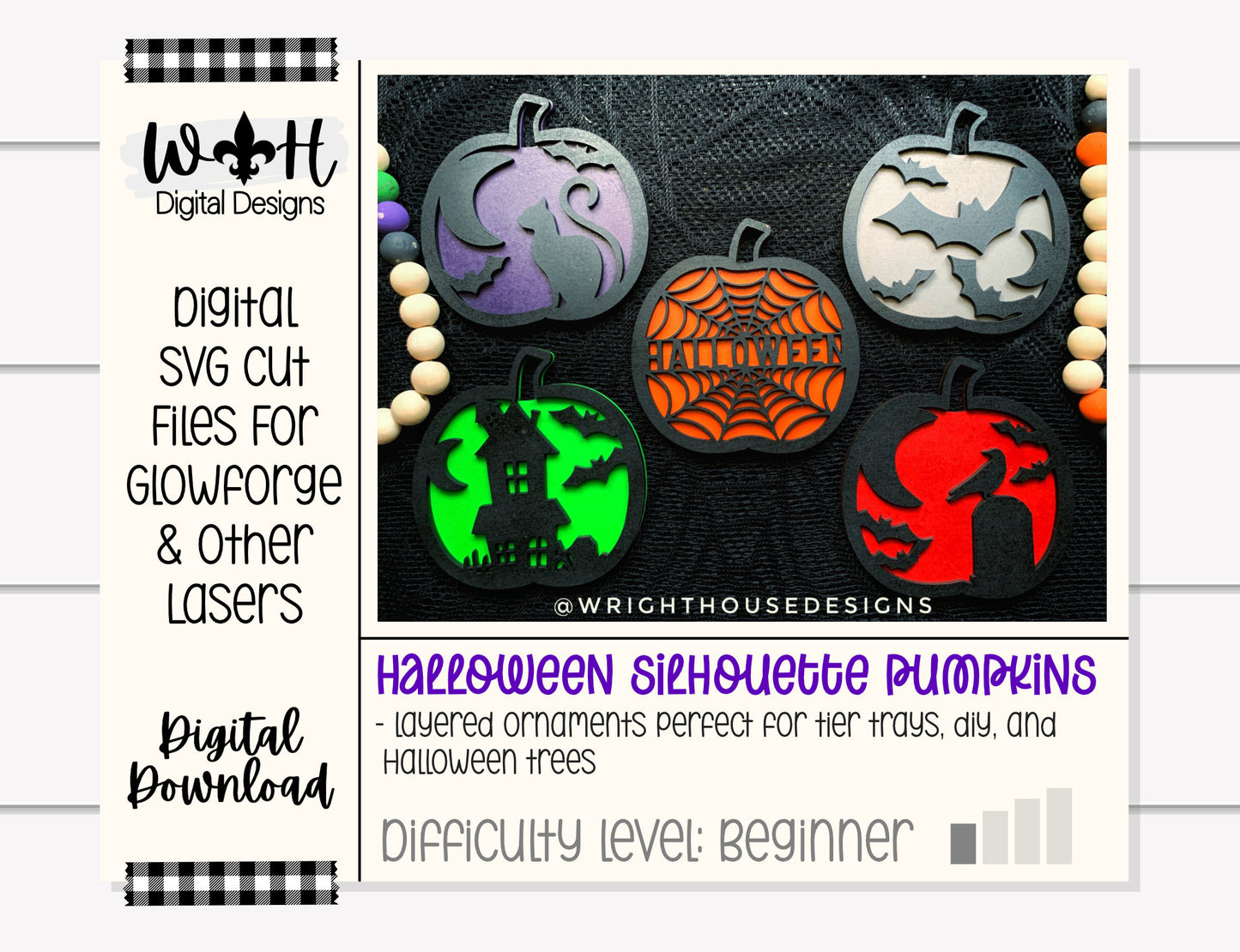 Layered Silhouette Pumpkins Ornament Bundle - Seasonal Tiered Tray Decor and DIY Kits - Cut File For Glowforge Lasers - Digital SVG File