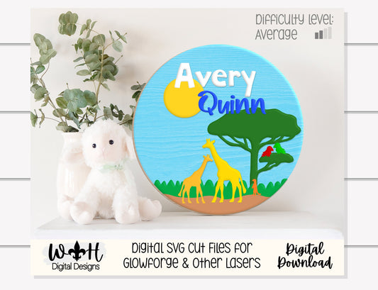 Giraffes On The Savanna Baby Nursery Round - Sign Making Home Decor and DIY Kits - Cut File For Glowforge Lasers - Digital SVG File