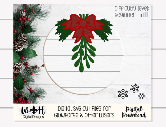 Meet Me Under The Mistletoe Christmas Round Sign - Sign Making and DIY Kits - Single Line Cut File For Glowforge Lasers - Digital SVG File