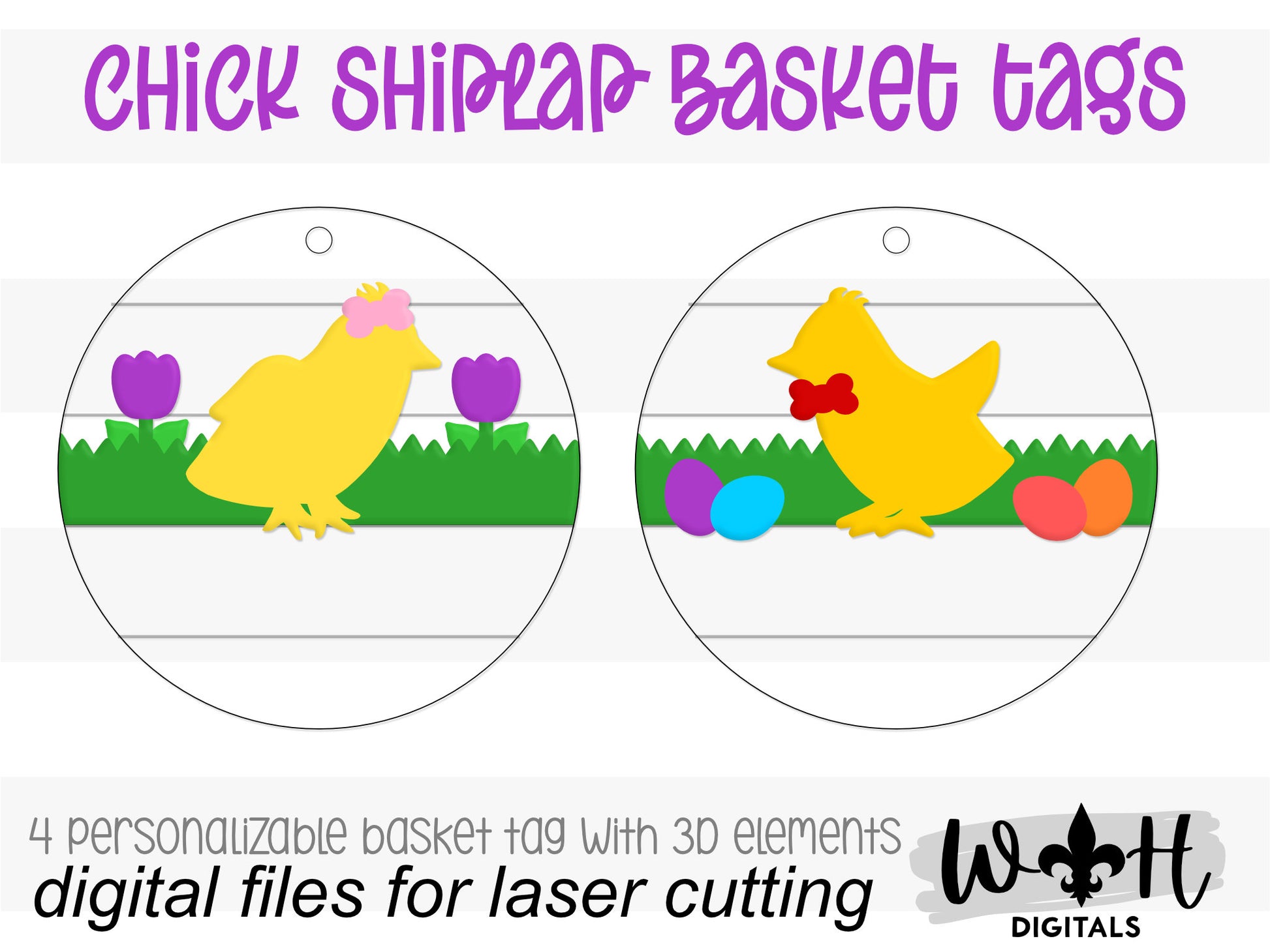 Easter Chick Personalized Shiplap Basket Tags - Seasonal Tiered Tray Decor and DIY Kits - Cut File For Glowforge Lasers - Digital SVG File