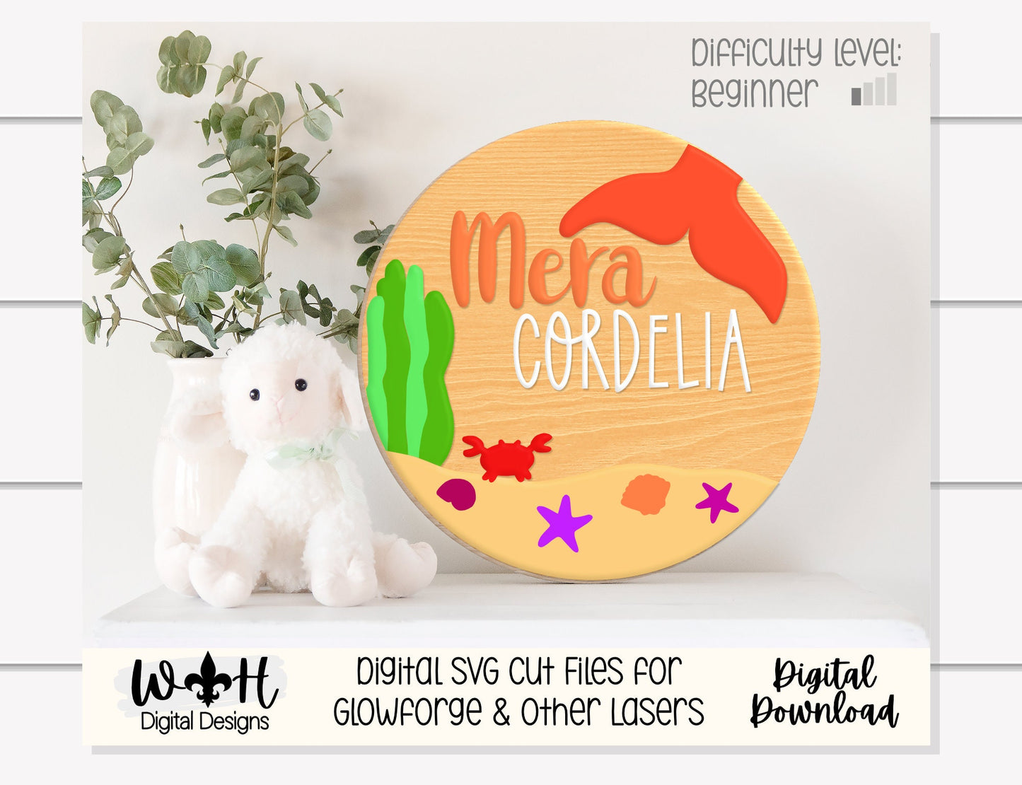 Under The Sea Mermaid Baby Girl Nursery Round - Sign Making Home Decor and DIY Kits - Cut File For Glowforge Lasers - Digital SVG File