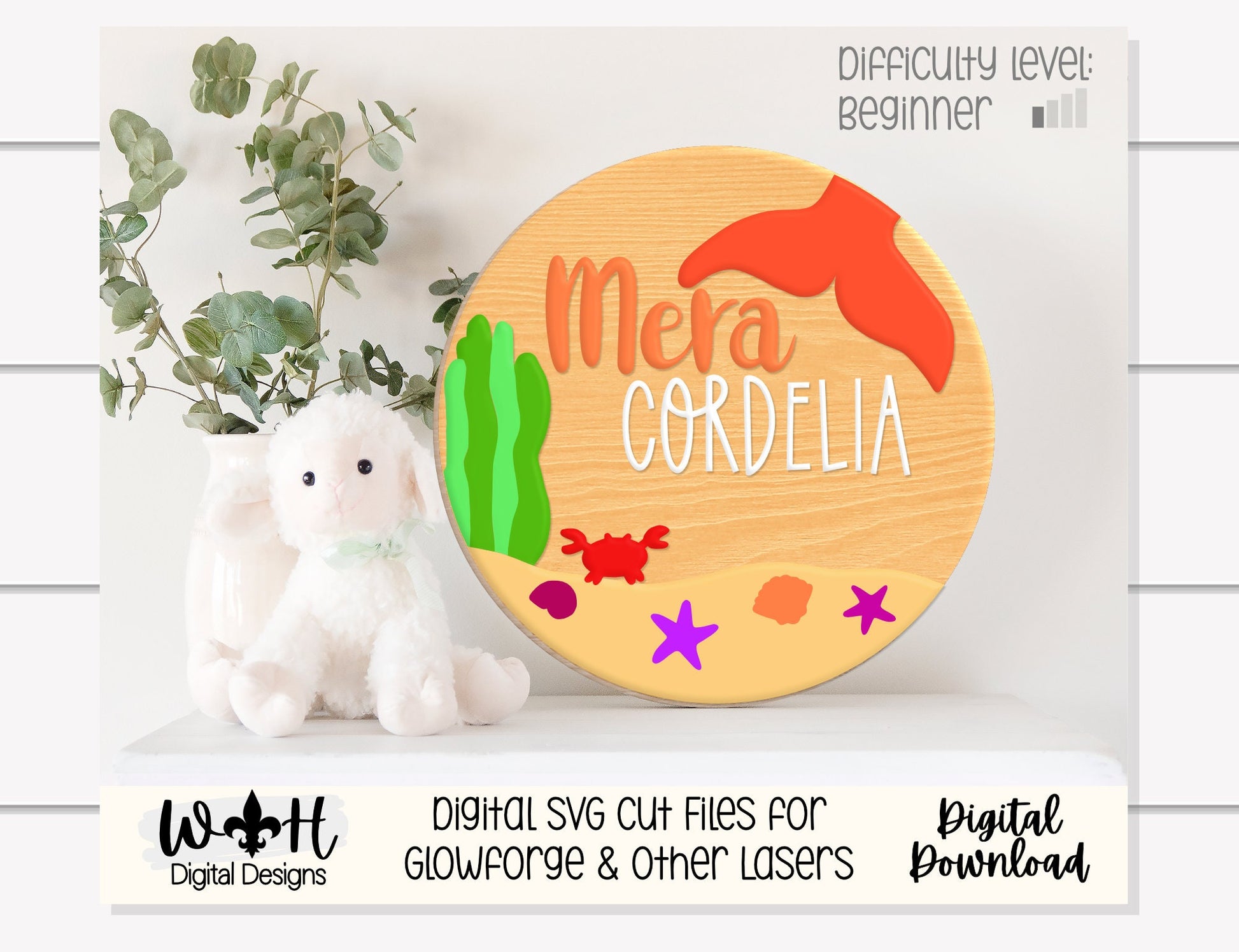Under The Sea Mermaid Baby Girl Nursery Round - Sign Making Home Decor and DIY Kits - Cut File For Glowforge Lasers - Digital SVG File