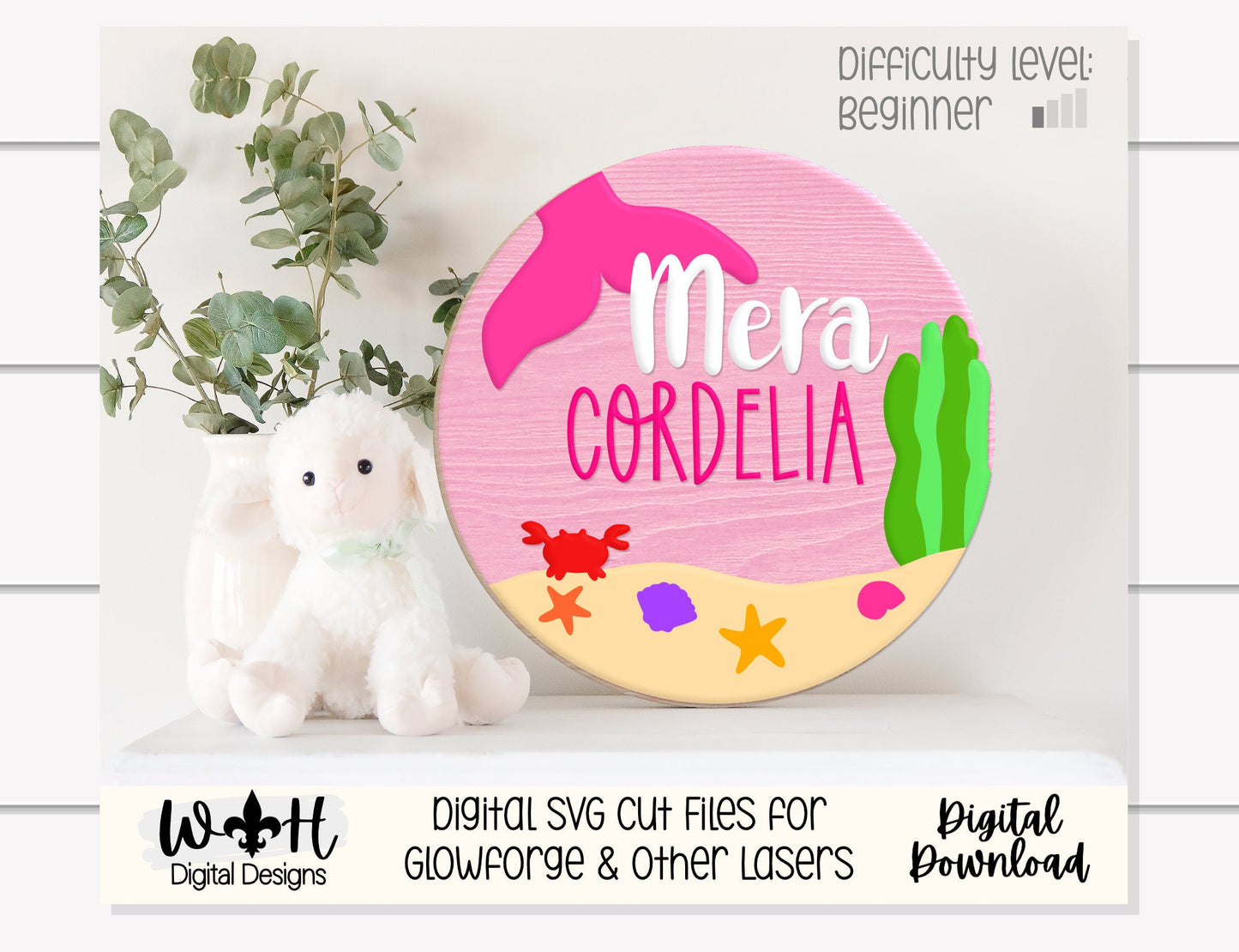 Under The Sea Mermaid Baby Girl Nursery Round - Sign Making Home Decor and DIY Kits - Cut File For Glowforge Lasers - Digital SVG File