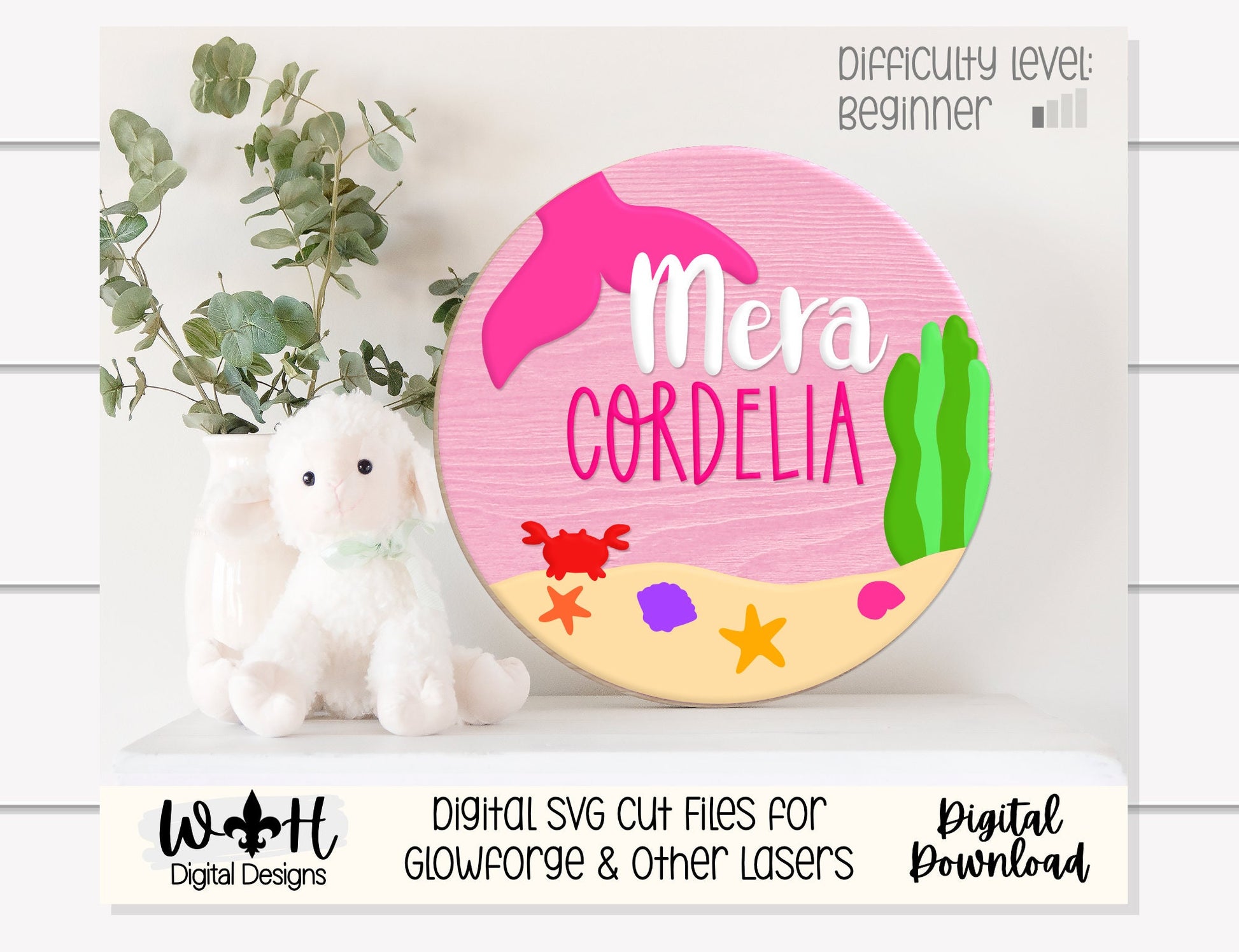 Under The Sea Mermaid Baby Girl Nursery Round - Sign Making Home Decor and DIY Kits - Cut File For Glowforge Lasers - Digital SVG File