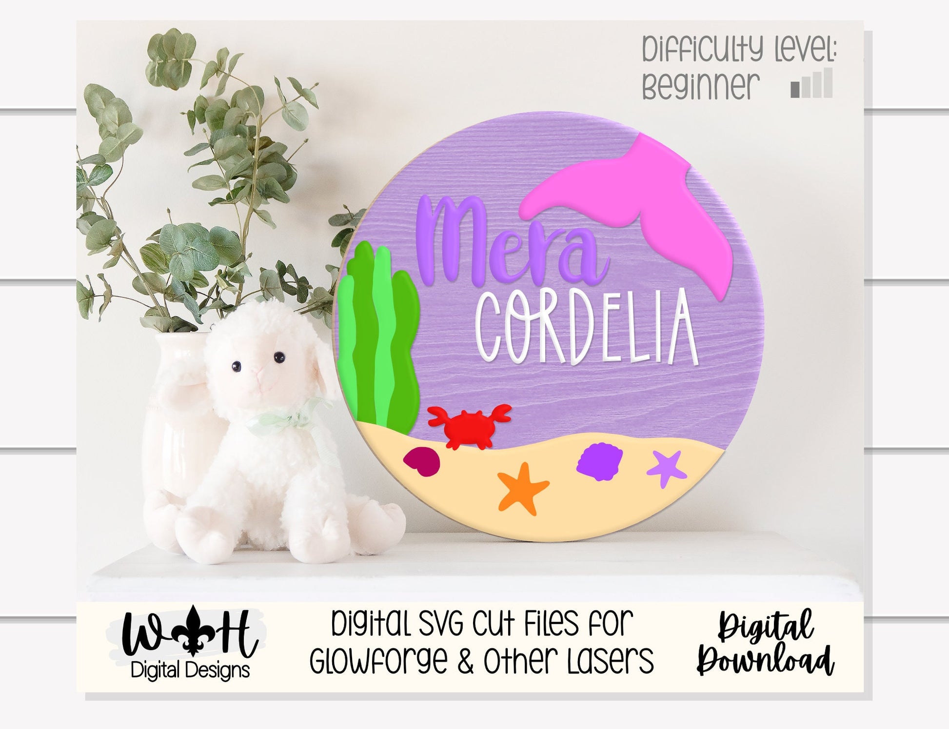 Under The Sea Mermaid Baby Girl Nursery Round - Sign Making Home Decor and DIY Kits - Cut File For Glowforge Lasers - Digital SVG File