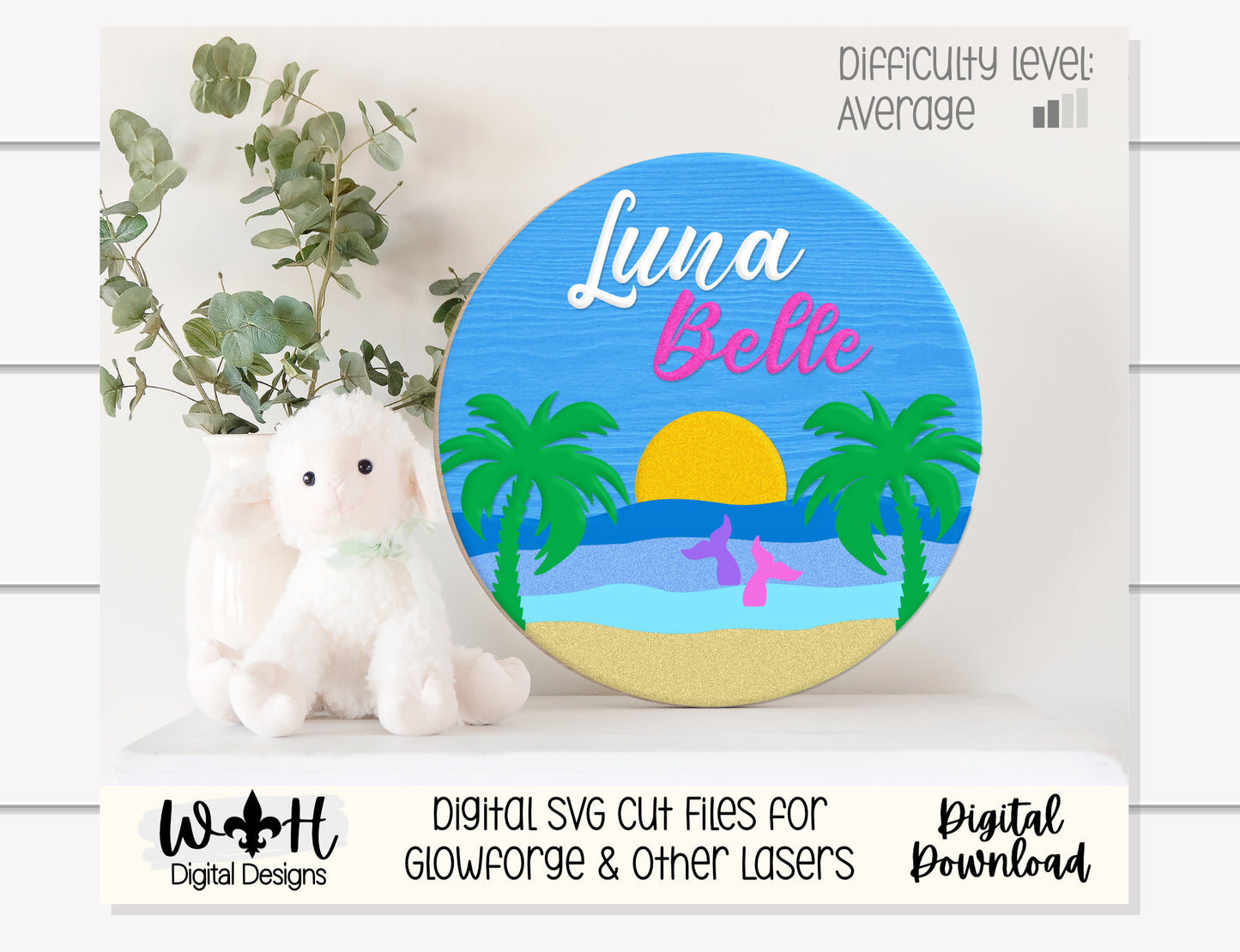 Mermaid Beach Baby Girl Nursery Round - Sign Making Home Decor and DIY Kits - Cut File For Glowforge Lasers - Digital SVG File