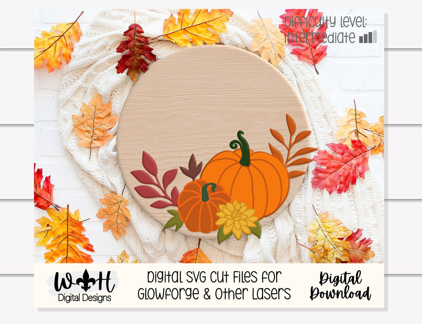 Autumn Cottagecore Pumpkins Festive Fall Door Hanger - Files for Sign Making - Laser Cut SVG Files For Glowforge C02 Lasers - Digital File