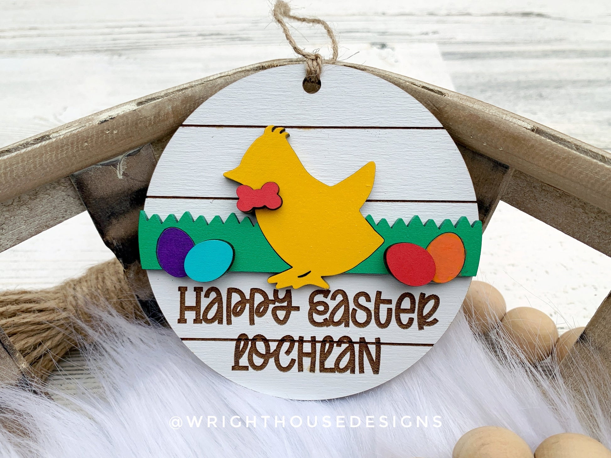 Easter Chick Personalized Shiplap Basket Tags - Seasonal Tiered Tray Decor and DIY Kits - Cut File For Glowforge Lasers - Digital SVG File