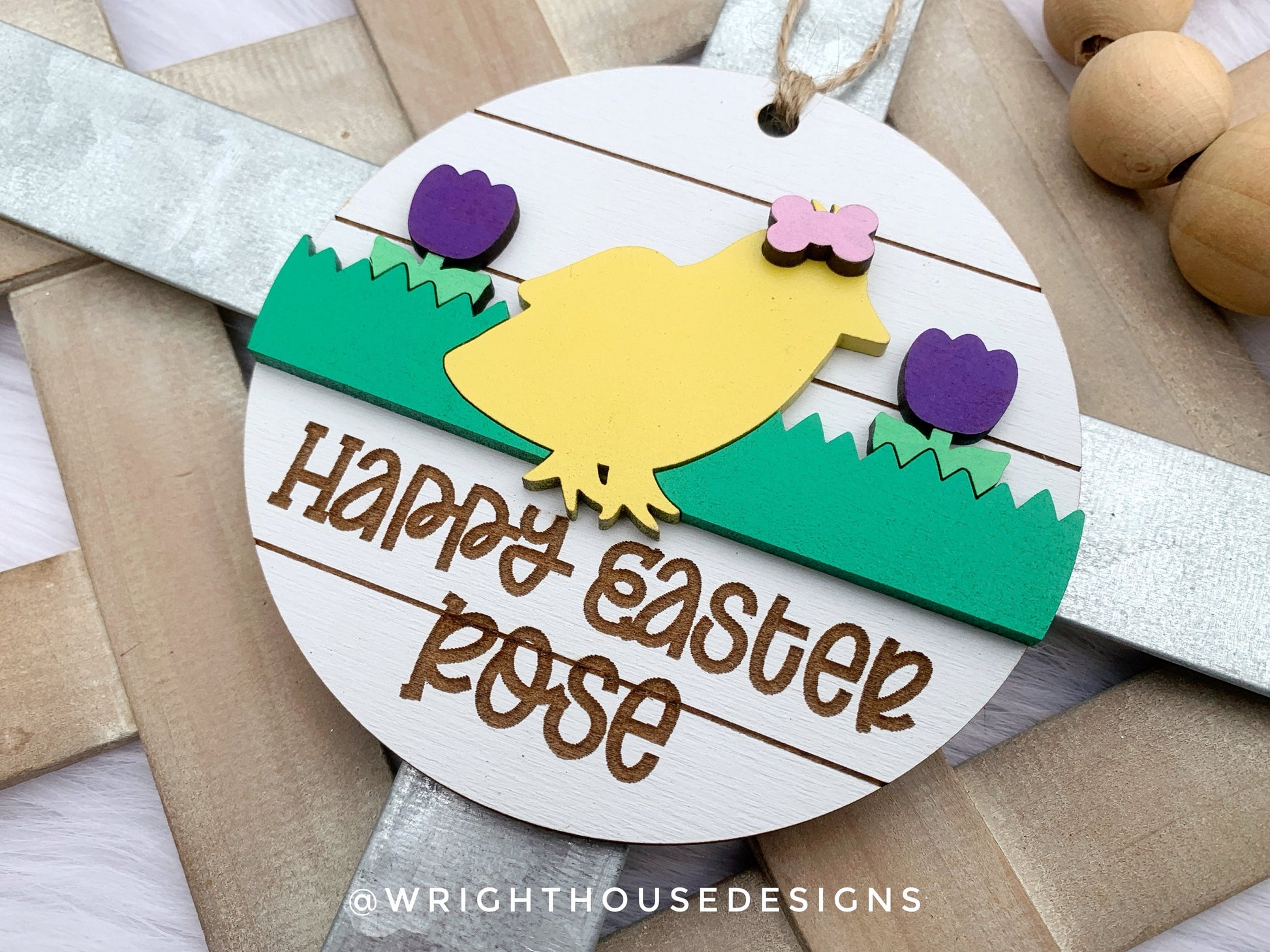 Easter Chick Personalized Shiplap Basket Tags - Seasonal Tiered Tray Decor and DIY Kits - Cut File For Glowforge Lasers - Digital SVG File