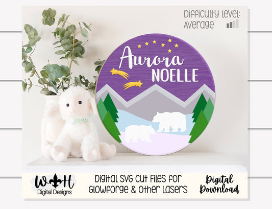 Polar Bear At Night Seasonal Door Hanger - Mountain Theme Sign For Baby Nursery - Files for Sign Making - Digital SVG Cut File For Glowforge