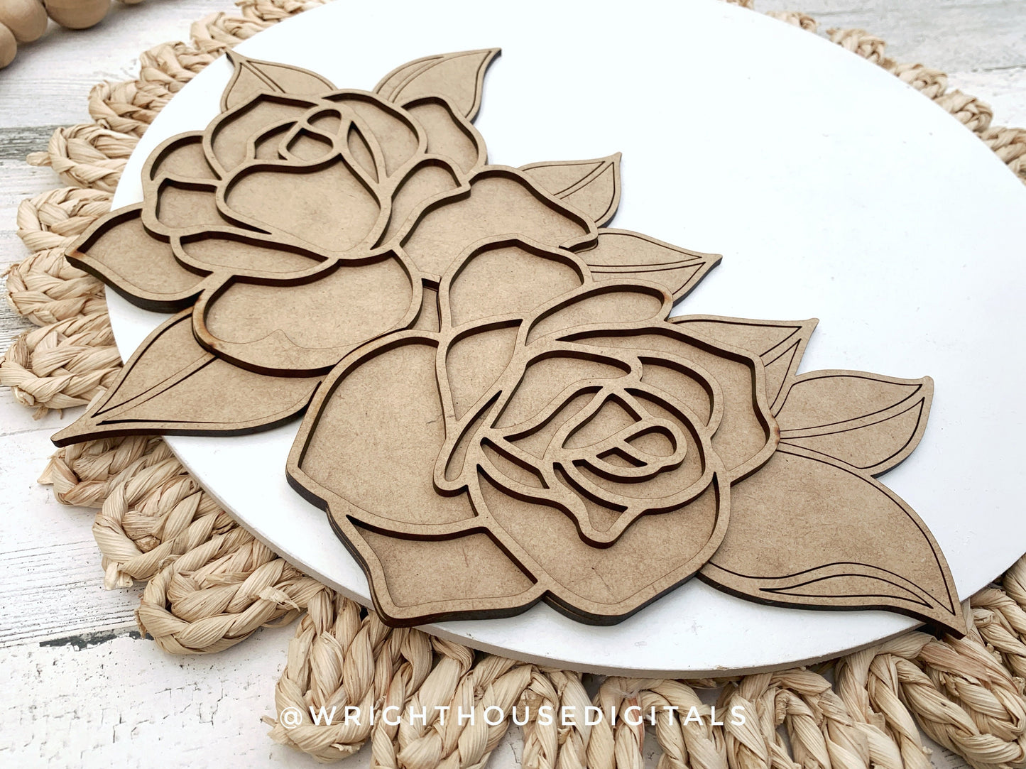 Thin Double Roses Door Hanger - Spring Floral For Sign Making and DIY Kits - Single Line Cut File For Glowforge Laser - Digital SVG File