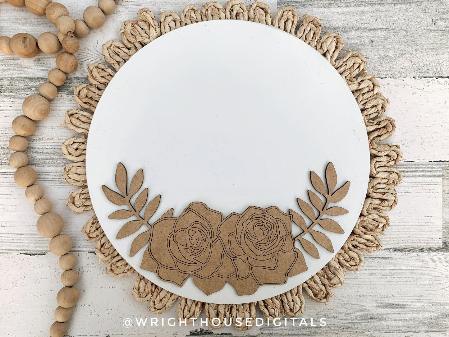 Cottagecore Roses and Greenery Door Hanger - Spring Floral Sign Making and DIY Kits - Cut File For Glowforge Laser - Digital SVG File