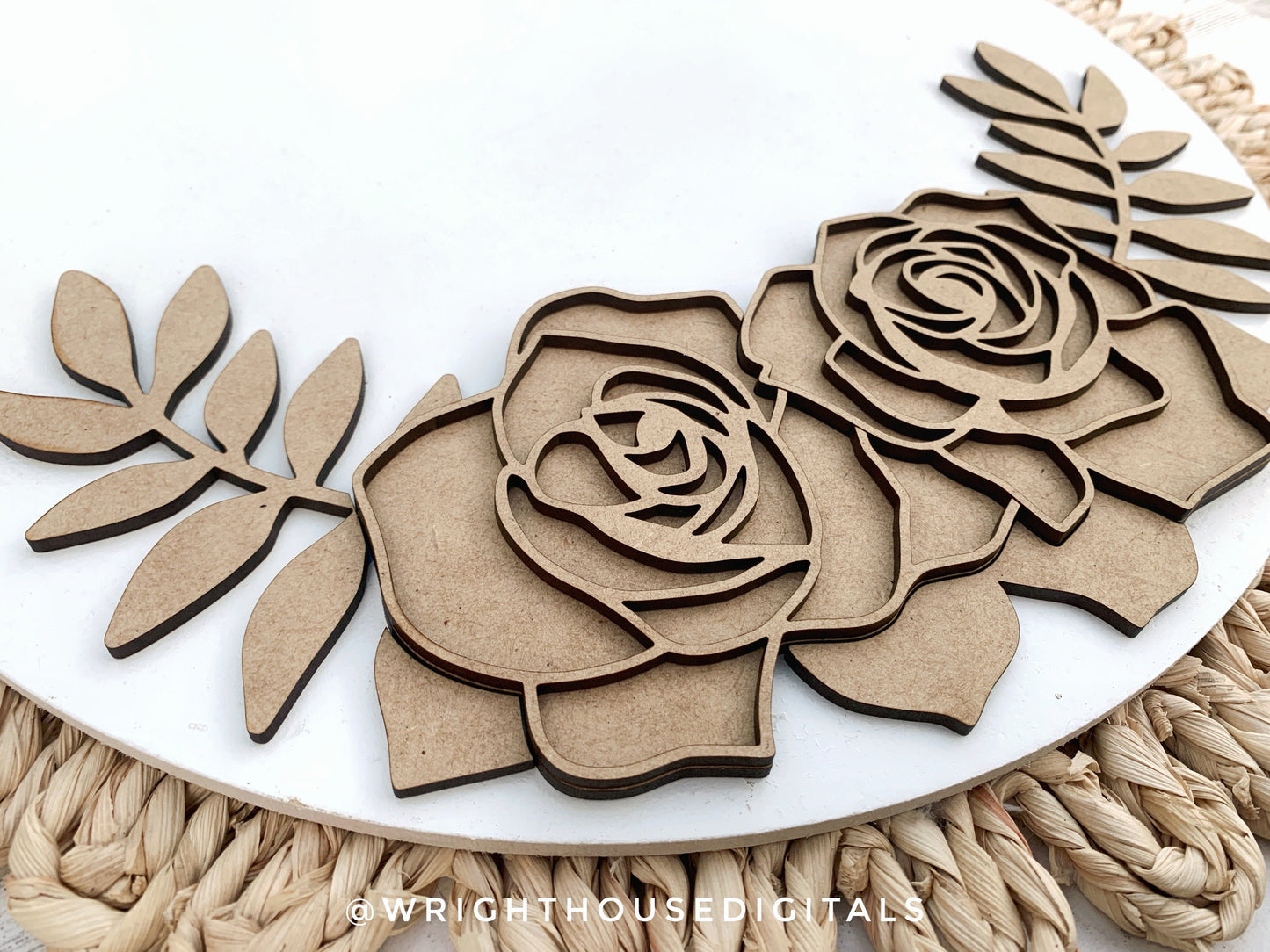 Cottagecore Roses and Greenery Door Hanger - Spring Floral Sign Making and DIY Kits - Cut File For Glowforge Laser - Digital SVG File