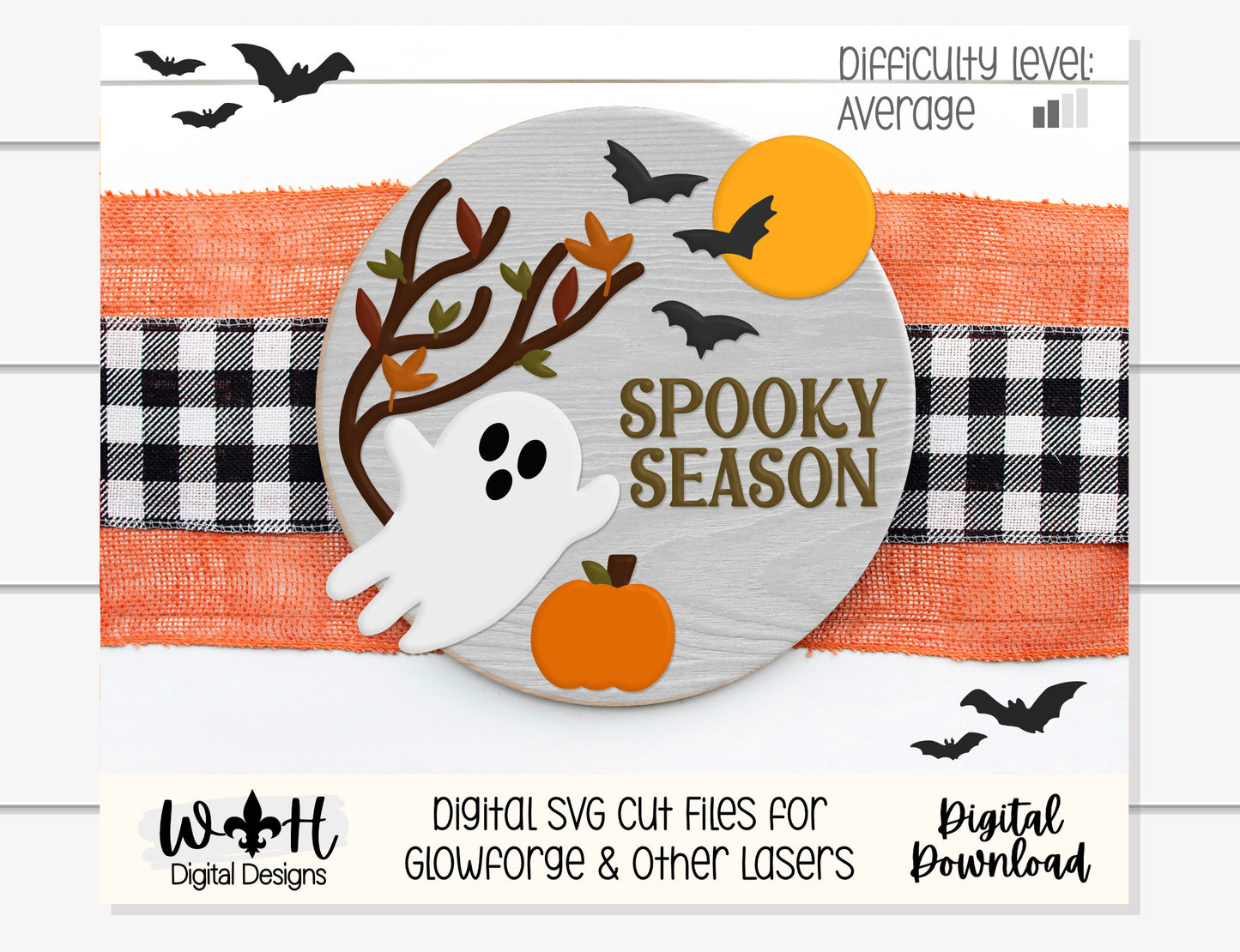 Spooky Season Ghost Halloween Door Hanger Round - Seasonal Sign Making and DIY Kits - Cut File For Glowforge Lasers - Digital SVG File