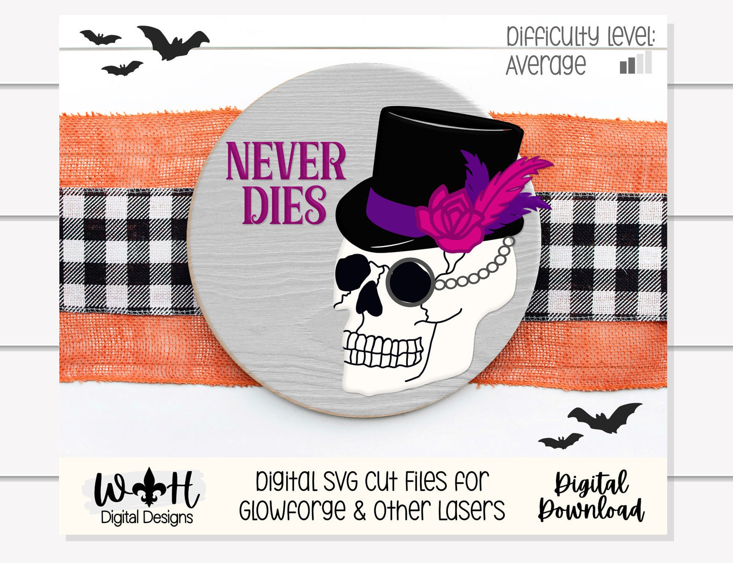 Steampunk Skulls True Love Never Dies Halloween Rounds - Seasonal Sign Making and DIY Kits - Cut File For Glowforge Laser - Digital SVG File