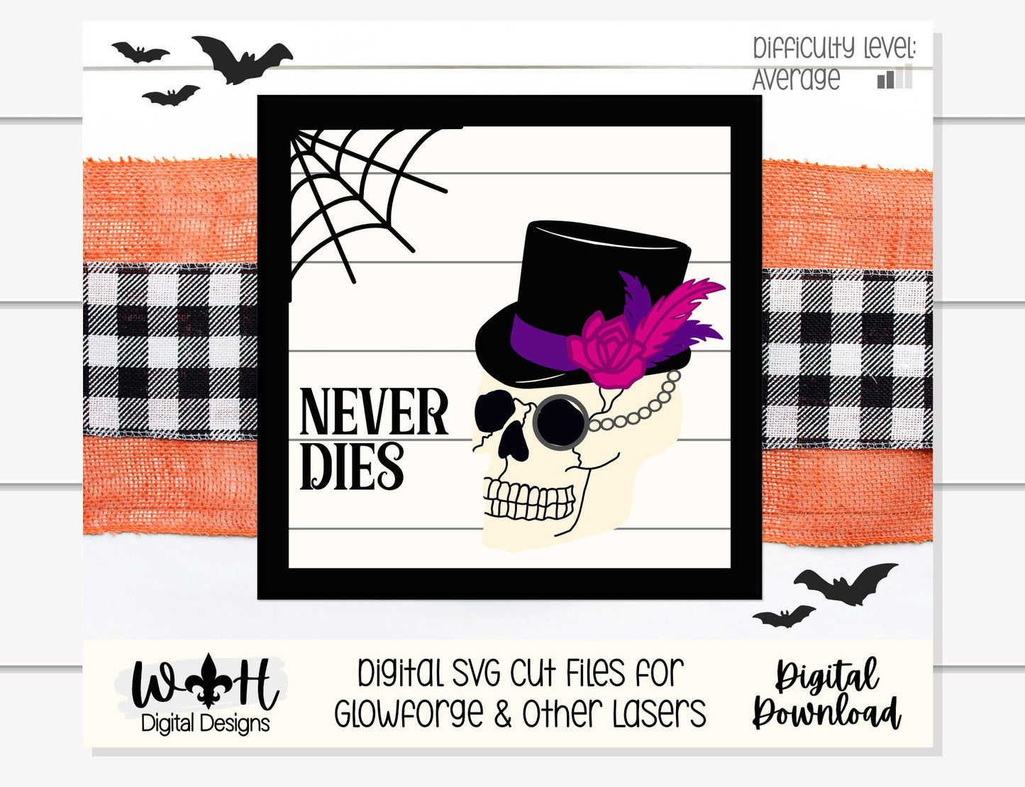 Steampunk Skulls True Love Never Dies Halloween Set - Seasonal Sign Making and DIY Kits - Cut File For Glowforge Lasers - Digital SVG File