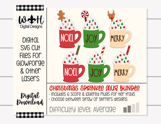 Christmas Sprinkle Mugs Bundle - Seasonal Tiered Tray Decor and DIY Kits - Cut File For Glowforge Lasers - Digital SVG File