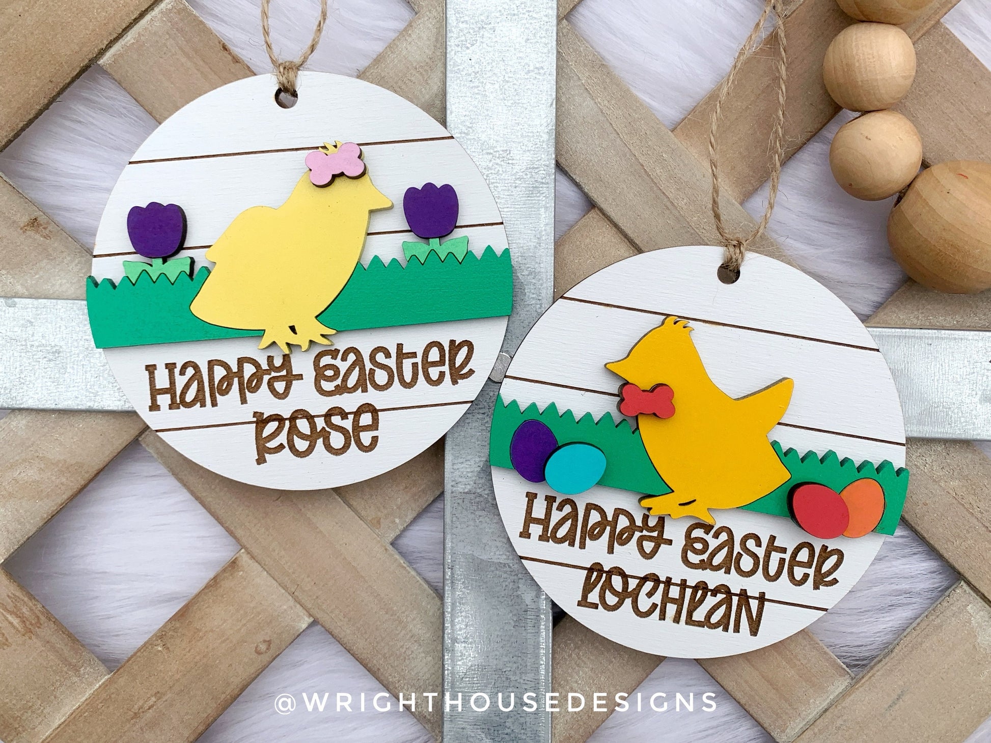 Easter Chick Personalized Shiplap Basket Tags - Seasonal Tiered Tray Decor and DIY Kits - Cut File For Glowforge Lasers - Digital SVG File
