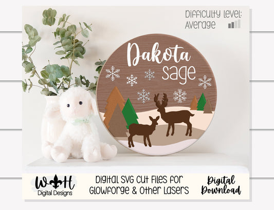 Winter In The Woods Seasonal Door Hanger - Mountain Theme Sign For Baby Nursery - Files for Sign Making - Digital SVG Cut File For Glowforge