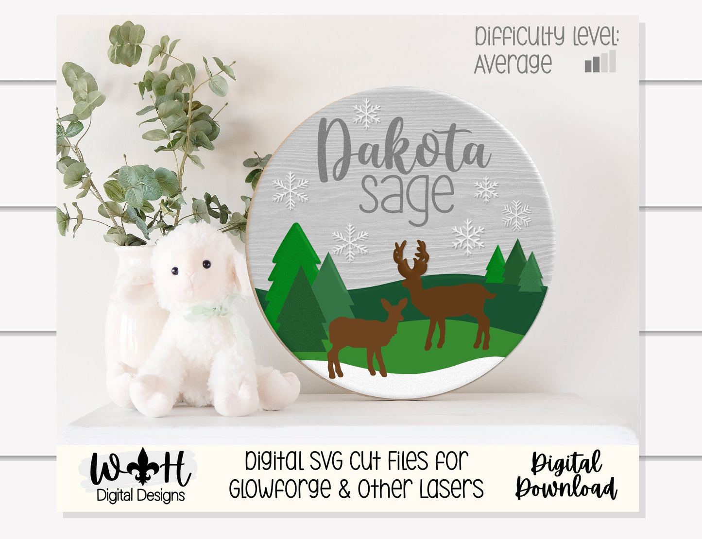 Winter In The Woods Seasonal Door Hanger - Mountain Theme Sign For Baby Nursery - Files for Sign Making - Digital SVG Cut File For Glowforge
