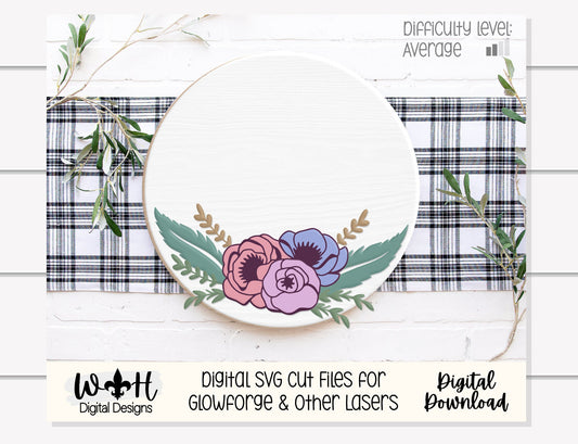 Feathers and Flowers Farmhouse Floral Round - Spring Sign Making and DIY Kits - Layered Cut File For Glowforge Laser - Digital SVG File