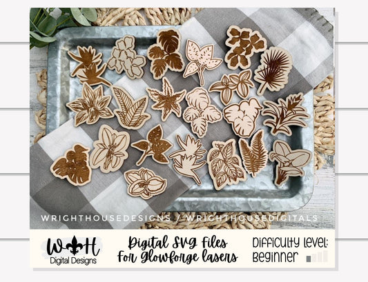 Tropical House Plant Magnets Scrap Busters - Handdrawn Tiered Tray Decor and DIY Kits - Beginner File For Glowforge Laser - Digital SVG File