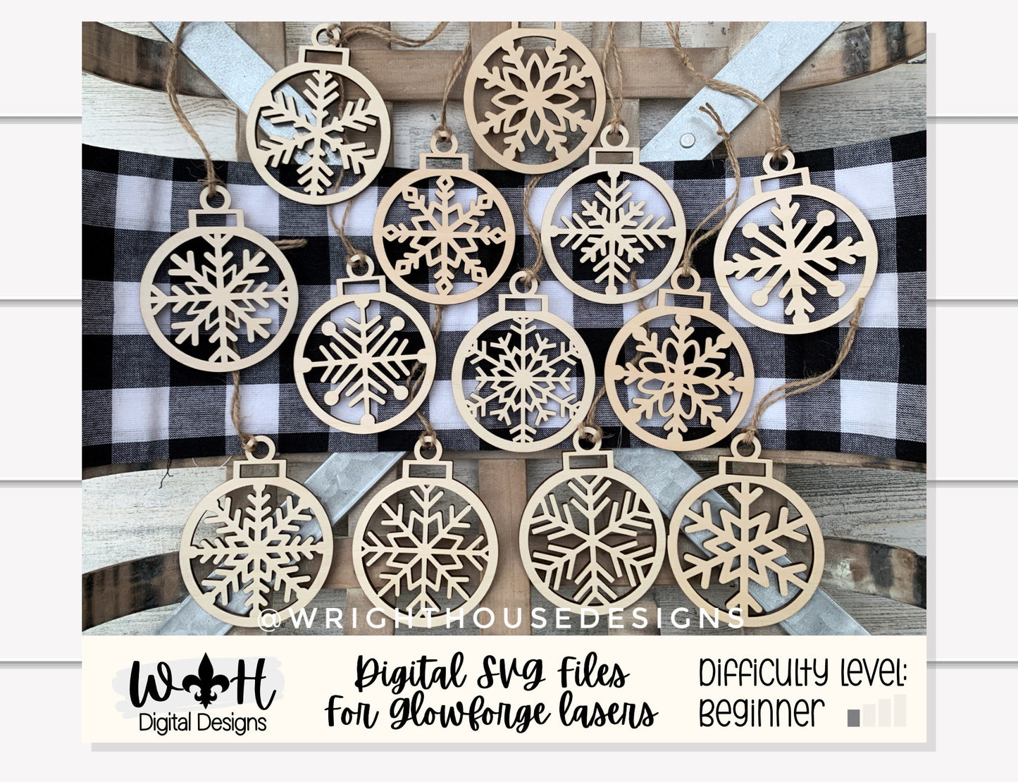 Minimalist Cut Snowflake Christmas Tree Ball Ornament Set - Gift Bag Tag Bundle - Quick Cut File For Glowforge Lasers - Digital SVG File