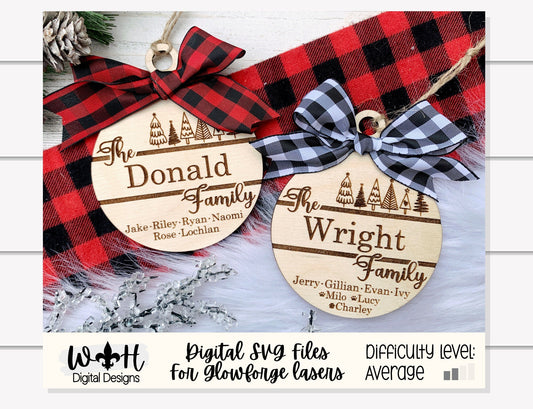 Christmas Doodles Ornament Bundle - Family Tree Ball Ornament Set - Gift Bag Tags - Quick Cut File For Glowforge Lasers - Digital SVG File