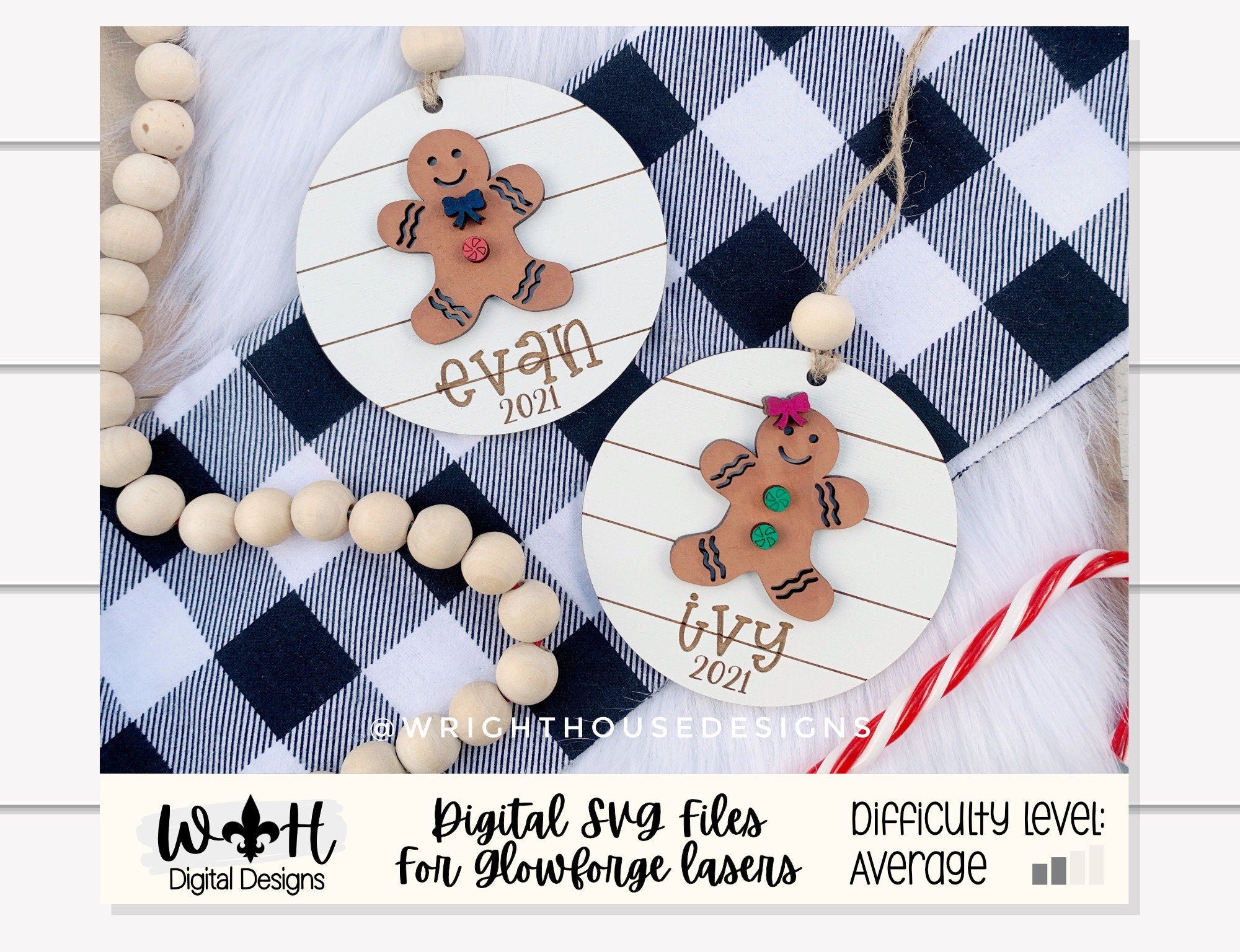 Holiday Icons Gingerbread Boy and Girl Modern Farmhouse Mini Ornamen
