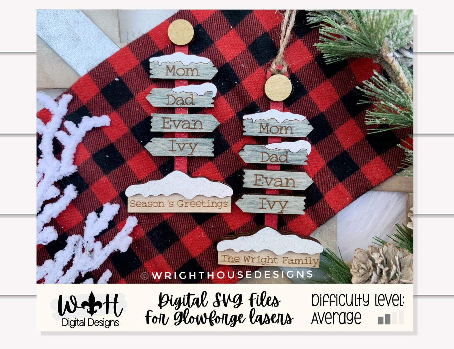 The North Pole Sign Post Bundle - Personalizable Family Name Ornaments and Stocking Tags - Cut File For Glowforge Lasers - Digital SVG File