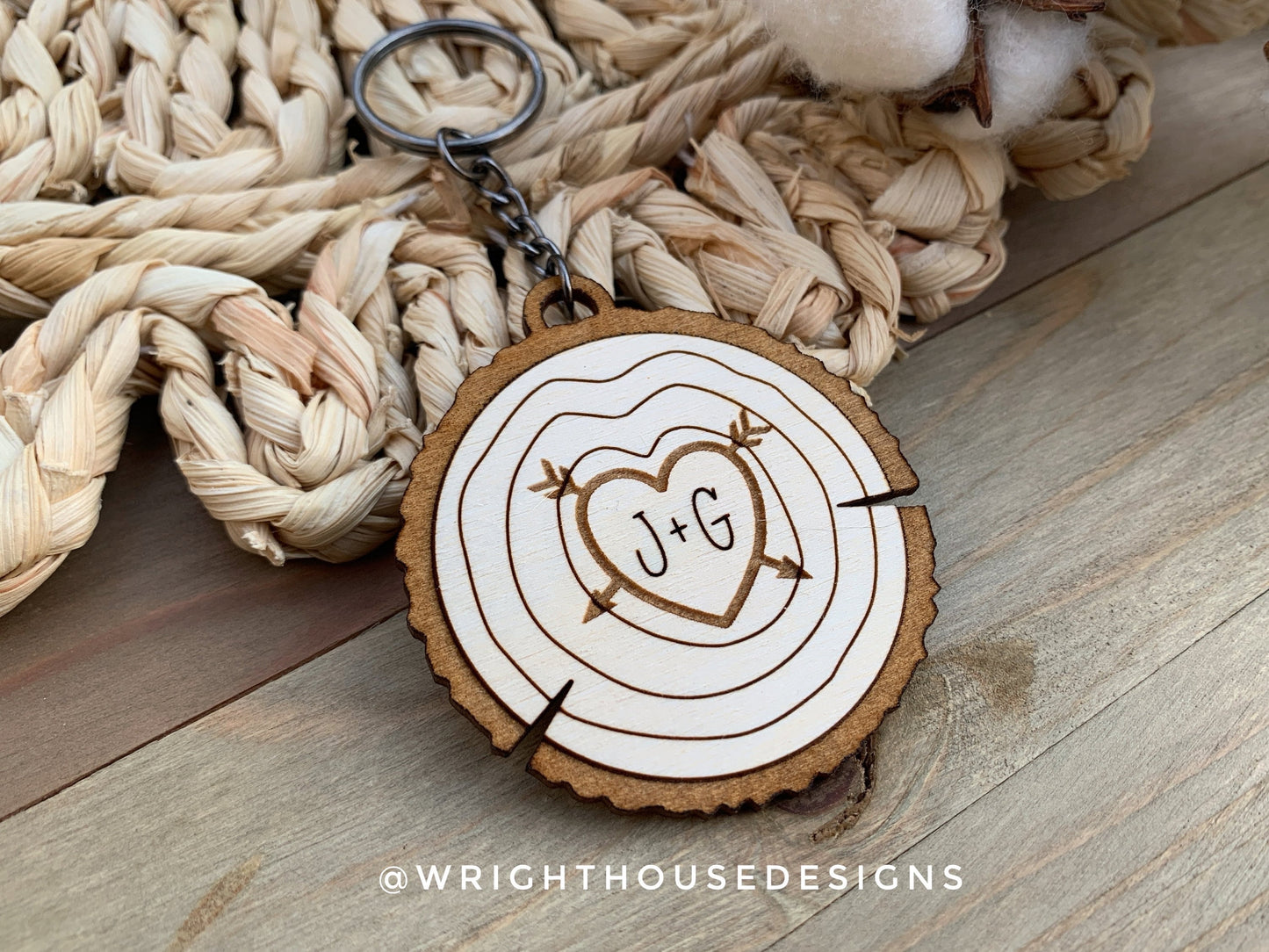 Couples Carved Wood Slice Keychain Set For Valentine's Day - His and Her Personalized Gifts - Digital SVG Cut Files For Glowforge Lasers