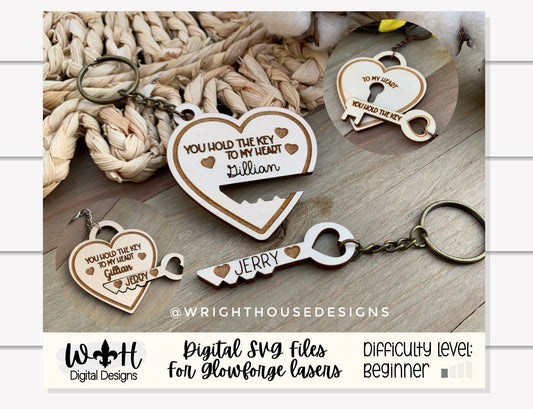 You Hold The Key To My Heart Interlocking Keychain Set - Personalizable Valentine's Day Gifts - Digital SVG Cut Files For Glowforge Lasers
