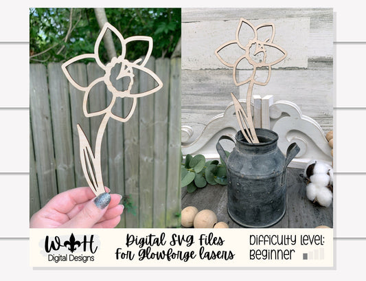 Daffodil Wooden Laser Cut Flowers - Simple Diy Florals For Bouquets - Files for Sign Making - SVG Cut File For Glowforge - Digital File