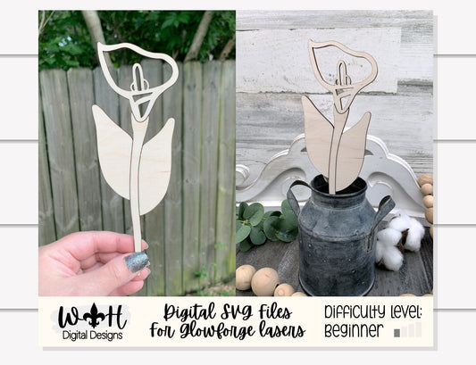 Calla Lily Wooden Laser Cut Flowers - Simple Diy Florals For Bouquets - Files for Sign Making - SVG Cut File For Glowforge - Digital File
