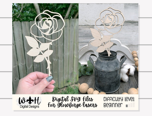 Rose Wooden Laser Cut Flowers - Simple Diy Florals For Bouquets - Files for Sign Making - SVG Cut File For Glowforge - Digital File