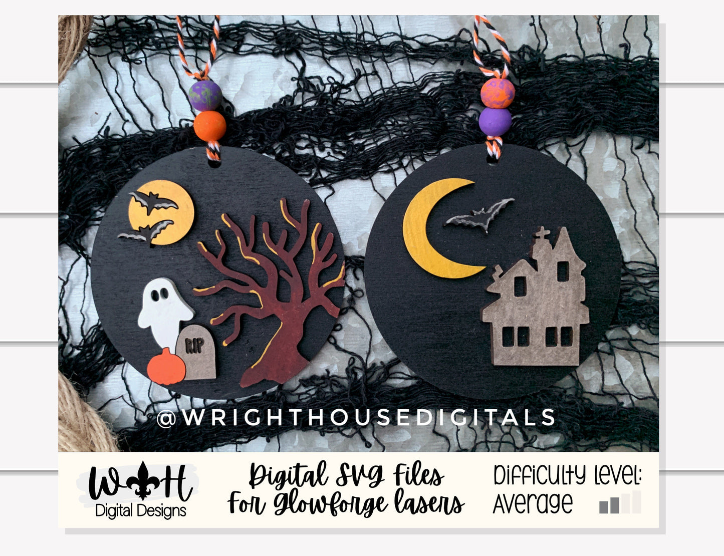 Halloween Icons Haunted House and Graveyard Mini Set - Spooky Handdrawn DIY Doodle Ornaments - Cut File For Glowforge - Digital SVG File