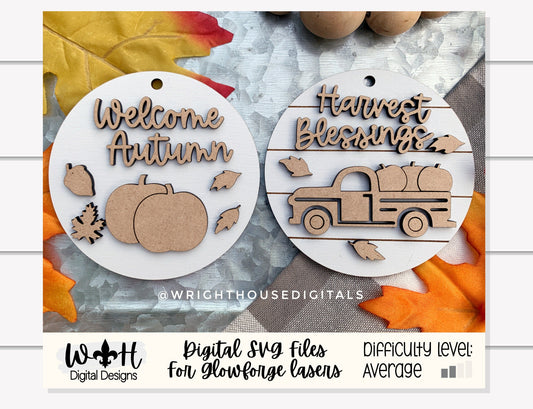 Welcome Autumn and Harvest Blessings Fall Traditions Mini Ornament Set - Files for Cutting Machines and Glowforge Lasers - Digital SVG File