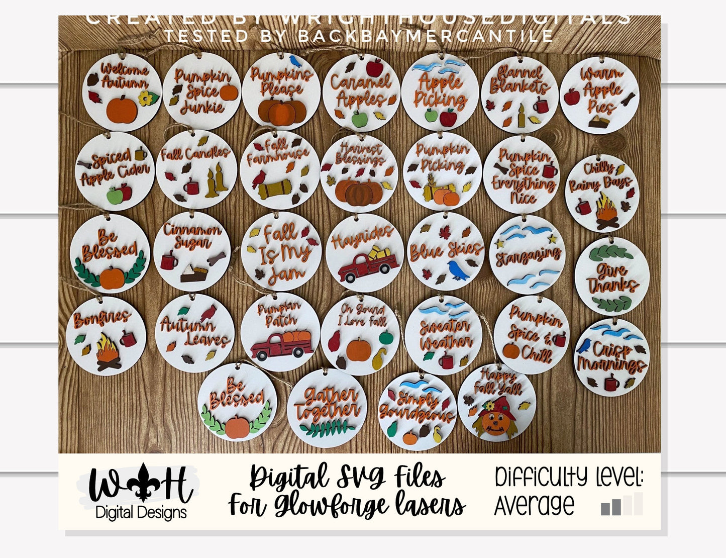 Farmhouse Fall Traditions Ornament Bundle - Handdrawn Tokens for Fall - Files for Cutting Machines and Glowforge Lasers - Digital SVG File