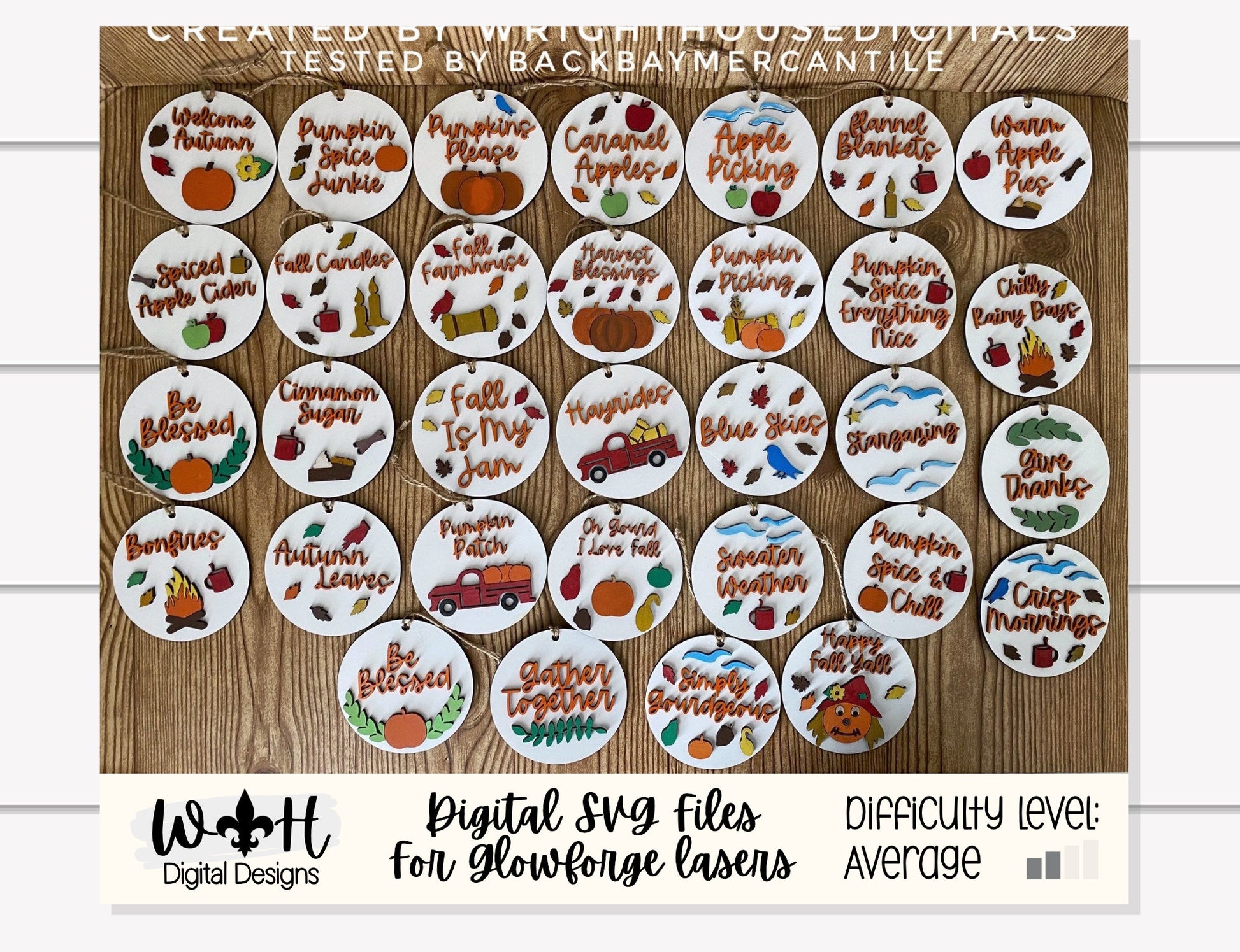Farmhouse Fall Traditions Ornament Bundle - Handdrawn Tokens for Fall - Files for Cutting Machines and Glowforge Lasers - Digital SVG File