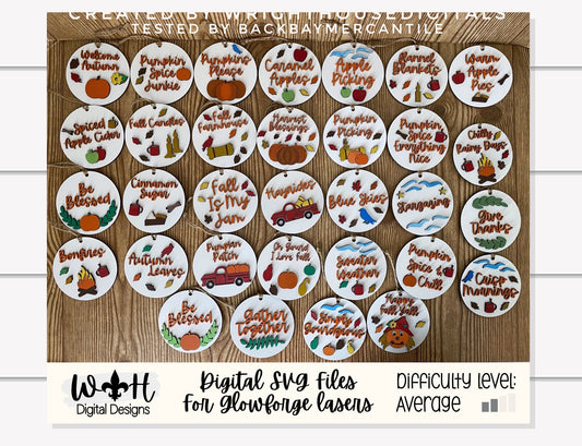 Farmhouse Fall Traditions Ornament Bundle - Handdrawn Tokens for Fall - Files for Cutting Machines and Glowforge Lasers - Digital SVG File