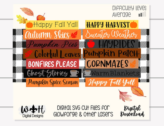 DIGITAL FILE - Fall Yall - Happy Harvest - Autumn Bucket List Stacked Sign Bundle - Seasonal Fall Decorations - SVG For Glowforge