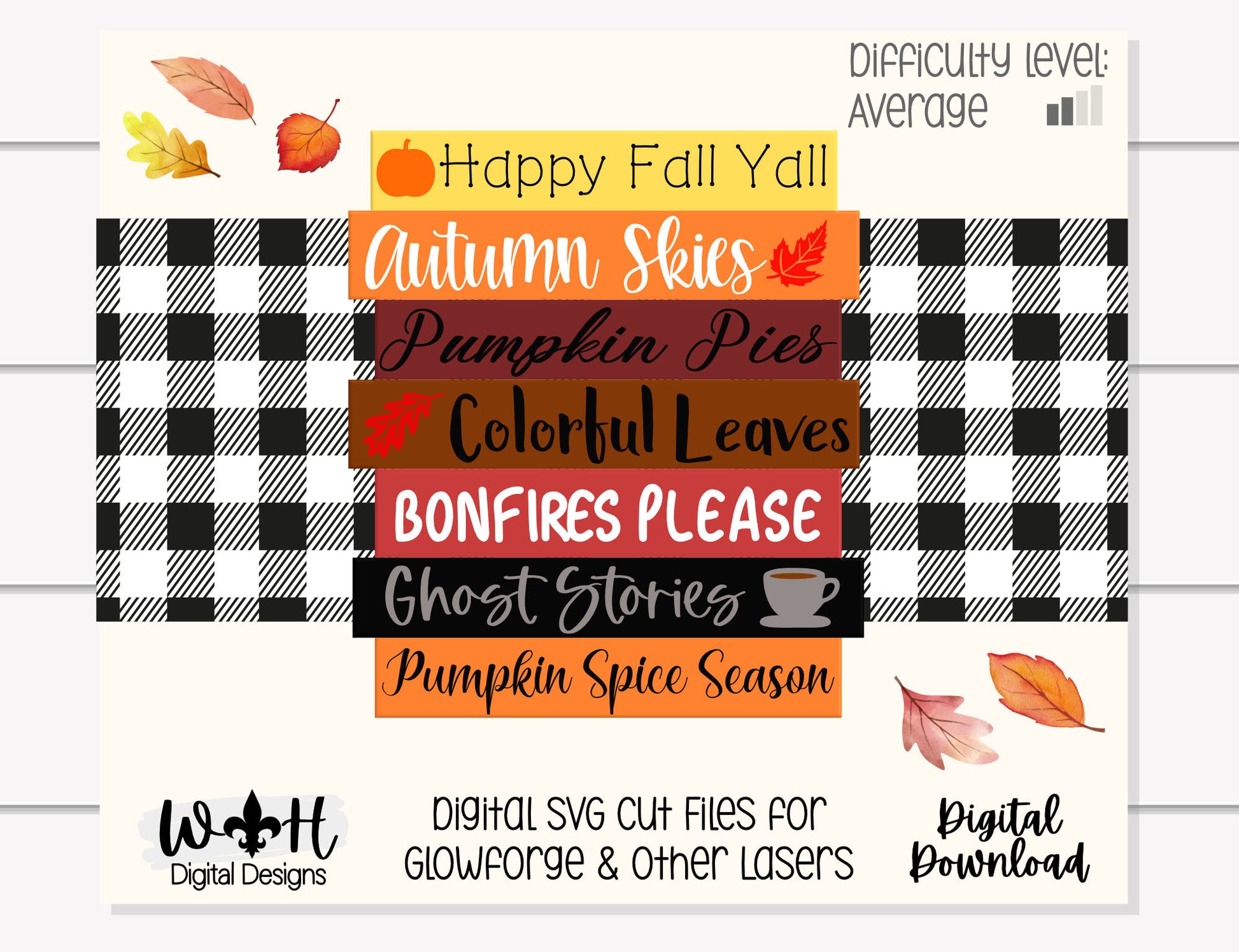 Happy Fall Yall Autumn Bucket List Stacked Sign - Seasonal Wall Decor and DIY Kits - Cut File For Glowforge Lasers - Digital SVG File