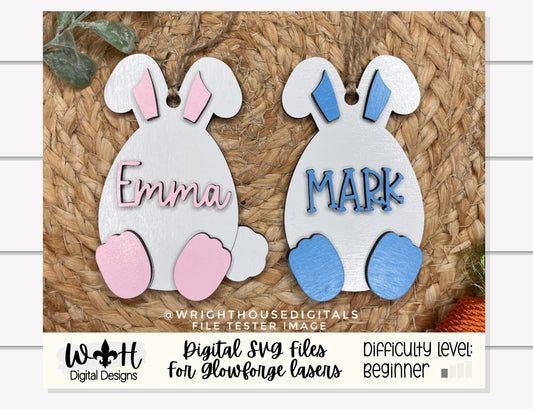 Easter Egg Bunny Basket Tags and Ornaments - Babys First Easter - Customizable Quick Cut File For Glowforge Lasers - Digital SVG File